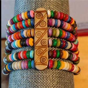 Vintage colorful bead, stone, metal bead thick bracelet